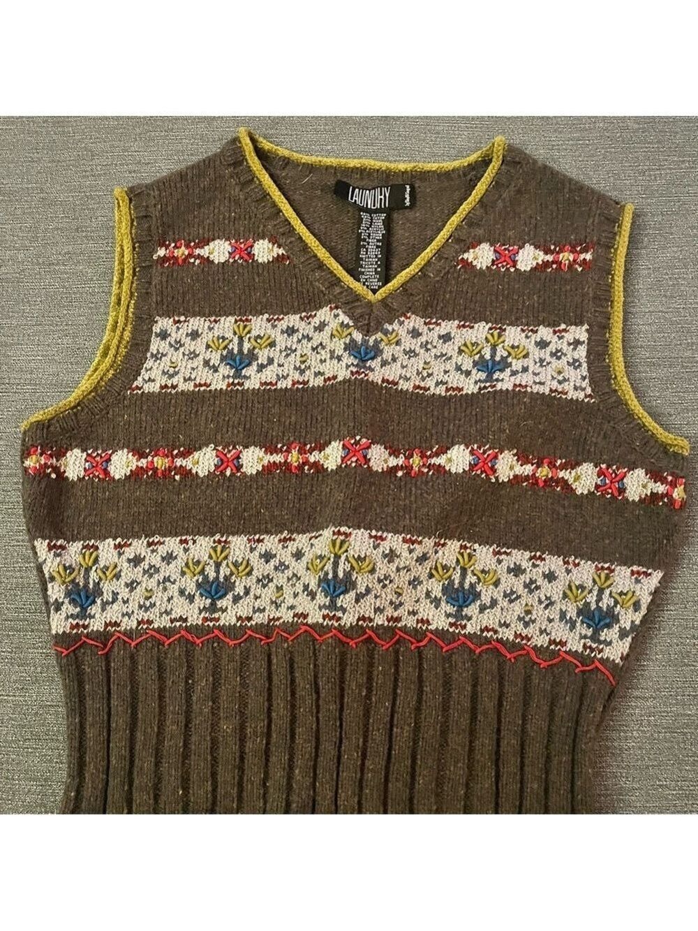 Laundry By Shelli Segal Green Fair Isle V-Neck Sweater Vest Small NWOT
